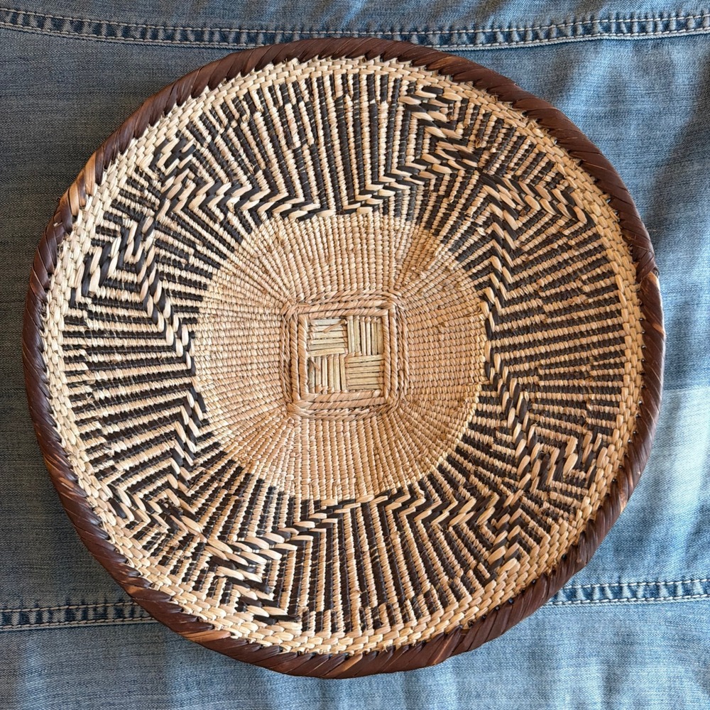 Woven Tonga Basket Round 13.5 Inch Brown African Wall Art